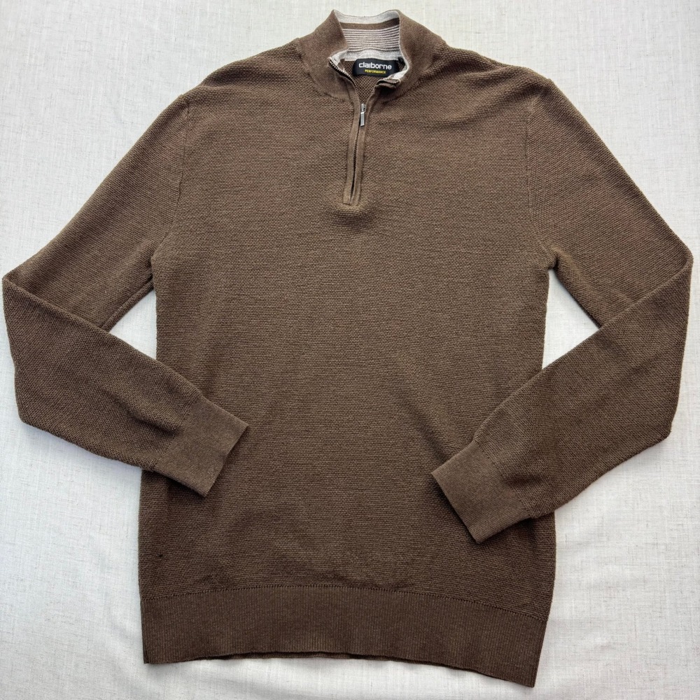 Claiborne Performance Quarter Zip Sweater Mens Large Brown Textured Thermolite